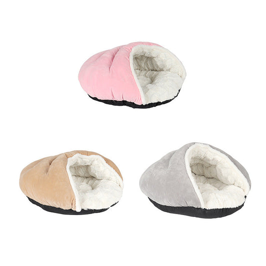 KTX-082579 Cozy Printed Plush Semi-Closed Slippers Pet Nest