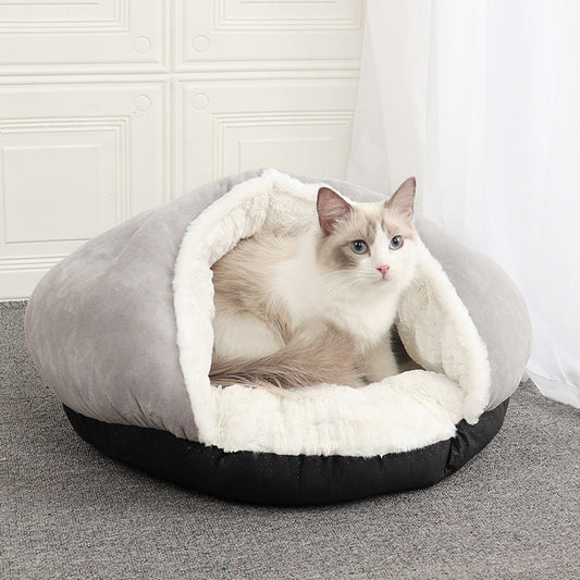 KTX-082579 Cozy Printed Plush Semi-Closed Slippers Pet Nest