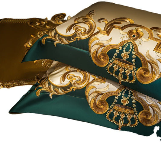 KTX-083219 European-Style Four-Piece Satin Bedding Set with Embroidery for 2.0m Beds