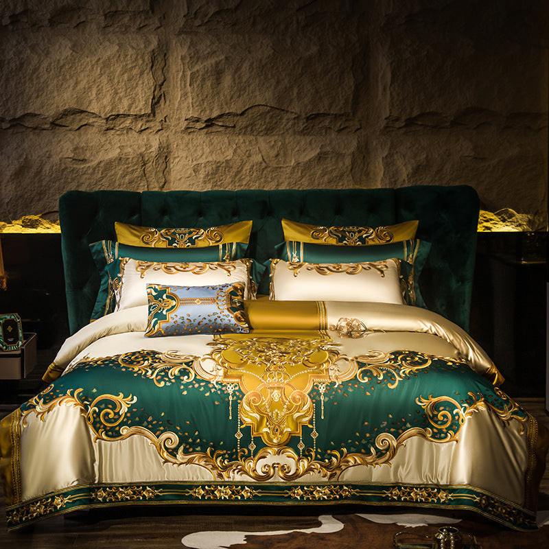 KTX-083219 European-Style Four-Piece Satin Bedding Set with Embroidery for 2.0m Beds