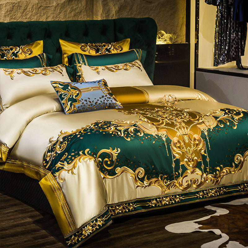 KTX-083219 European-Style Four-Piece Satin Bedding Set with Embroidery for 2.0m Beds