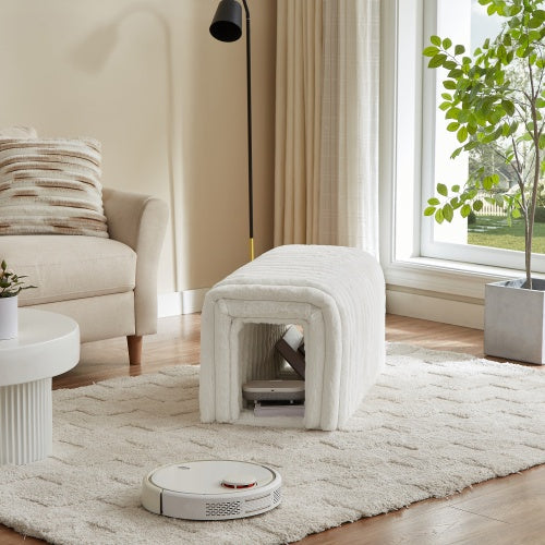 KTX-083603 Corduroy Ottoman Storage Bench with Cat Nest for Living Room, Entryway, and Bedroom