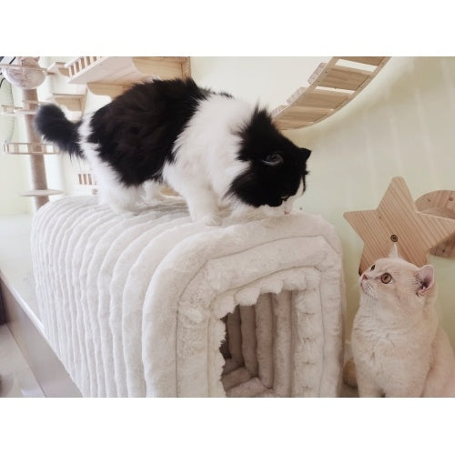 KTX-083603 Corduroy Ottoman Storage Bench with Cat Nest for Living Room, Entryway, and Bedroom