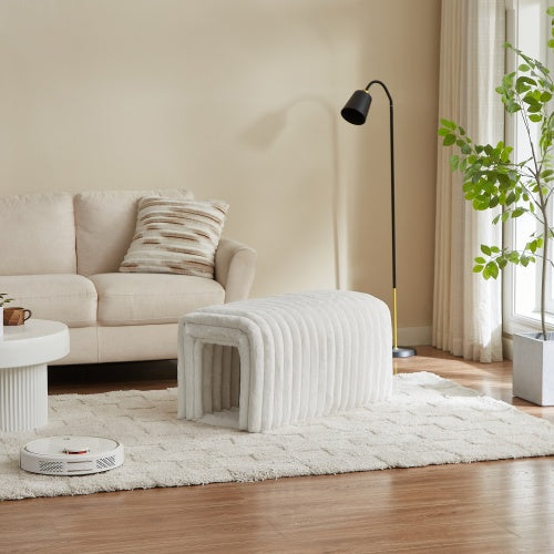 KTX-083603 Corduroy Ottoman Storage Bench with Cat Nest for Living Room, Entryway, and Bedroom