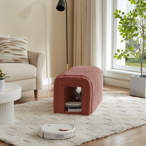KTX-083603 Corduroy Ottoman Storage Bench with Cat Nest for Living Room, Entryway, and Bedroom