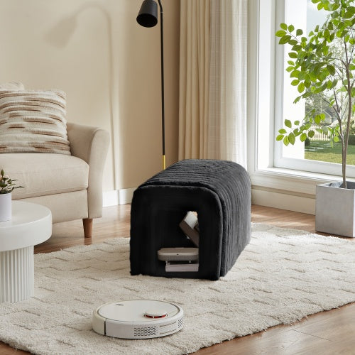 KTX-083603 Corduroy Ottoman Storage Bench with Cat Nest for Living Room, Entryway, and Bedroom