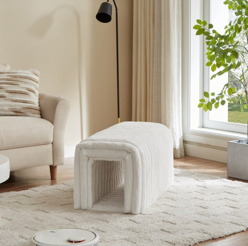 KTX-083603 Corduroy Ottoman Storage Bench with Cat Nest for Living Room, Entryway, and Bedroom