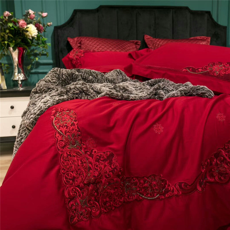KTX-083923 Egyptian Cotton 60s Bedding Set - Includes Queen & King Size Options with Embroidery