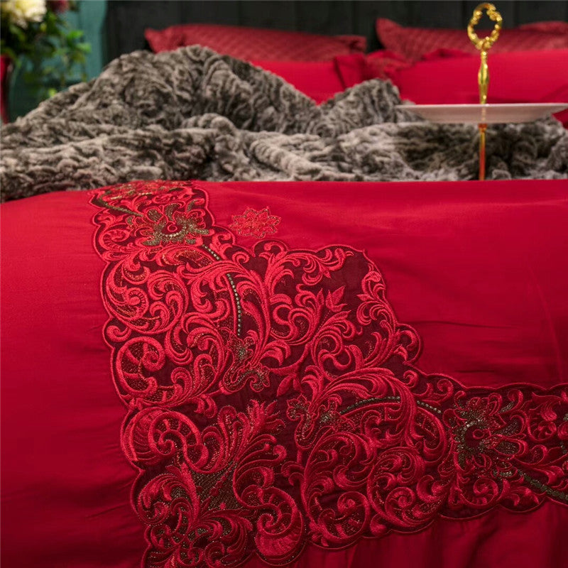 KTX-083923 Egyptian Cotton 60s Bedding Set - Includes Queen & King Size Options with Embroidery