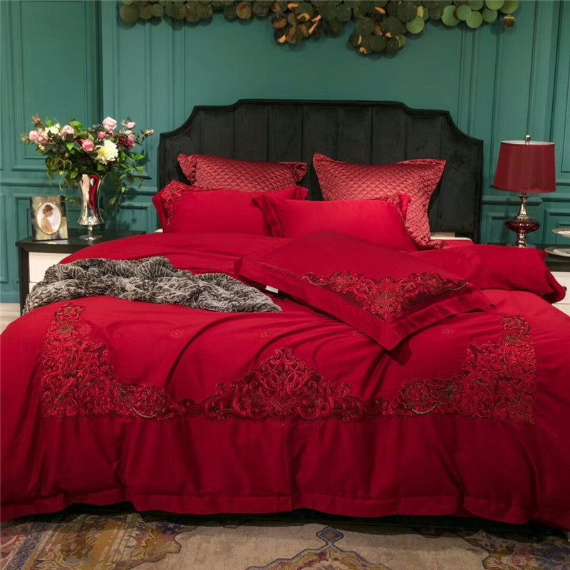 KTX-083923 Egyptian Cotton 60s Bedding Set - Includes Queen & King Size Options with Embroidery