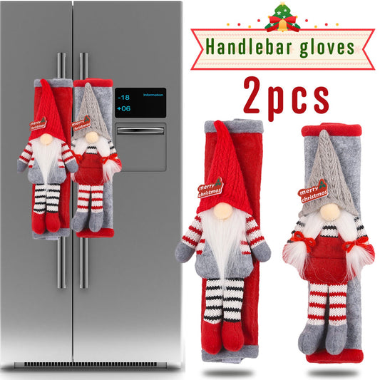 KTX-084371 Christmas Refrigerator Handle Covers - Red and Green Polyester Set of 2