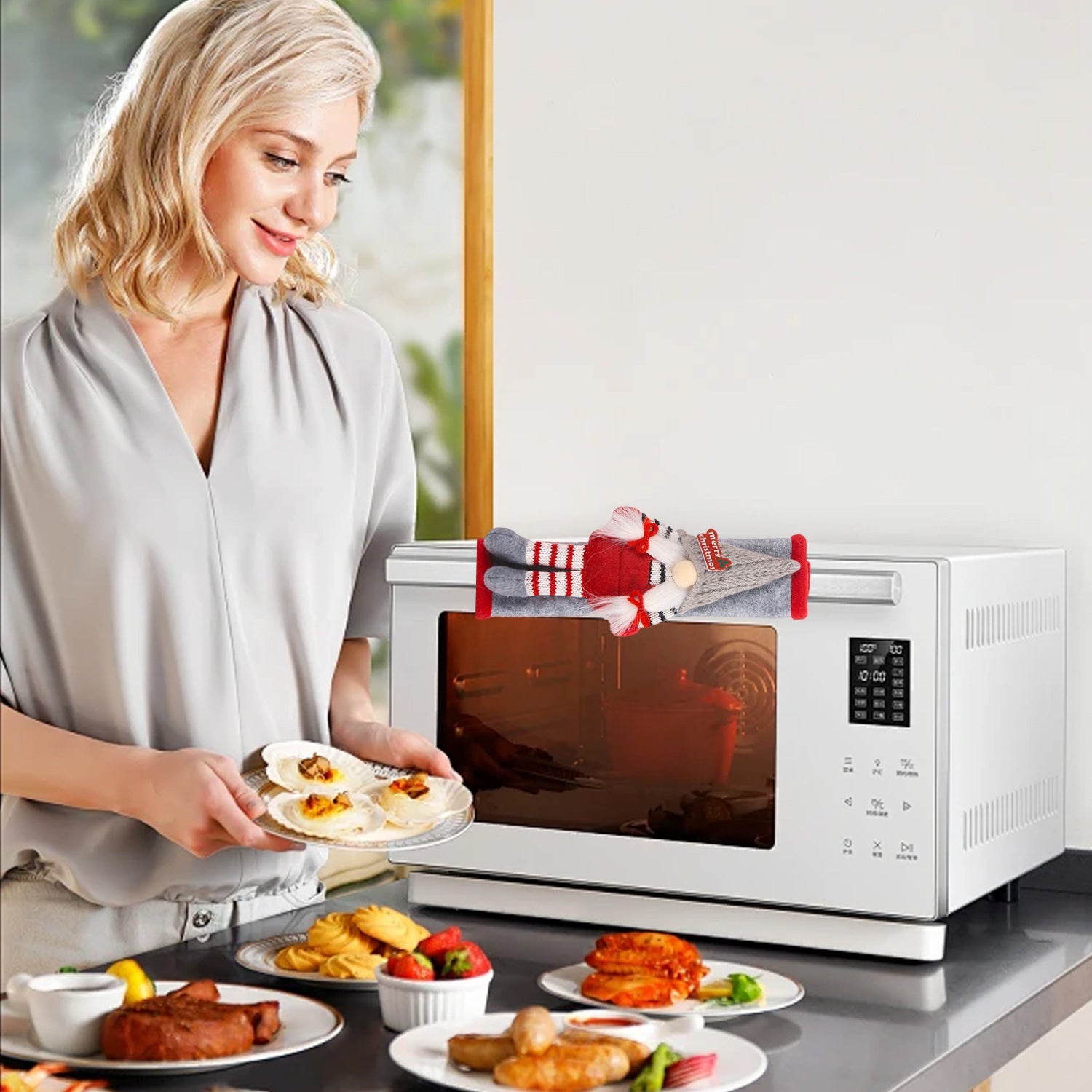 KTX-084371 Christmas Refrigerator Handle Covers - Red and Green Polyester Set of 2