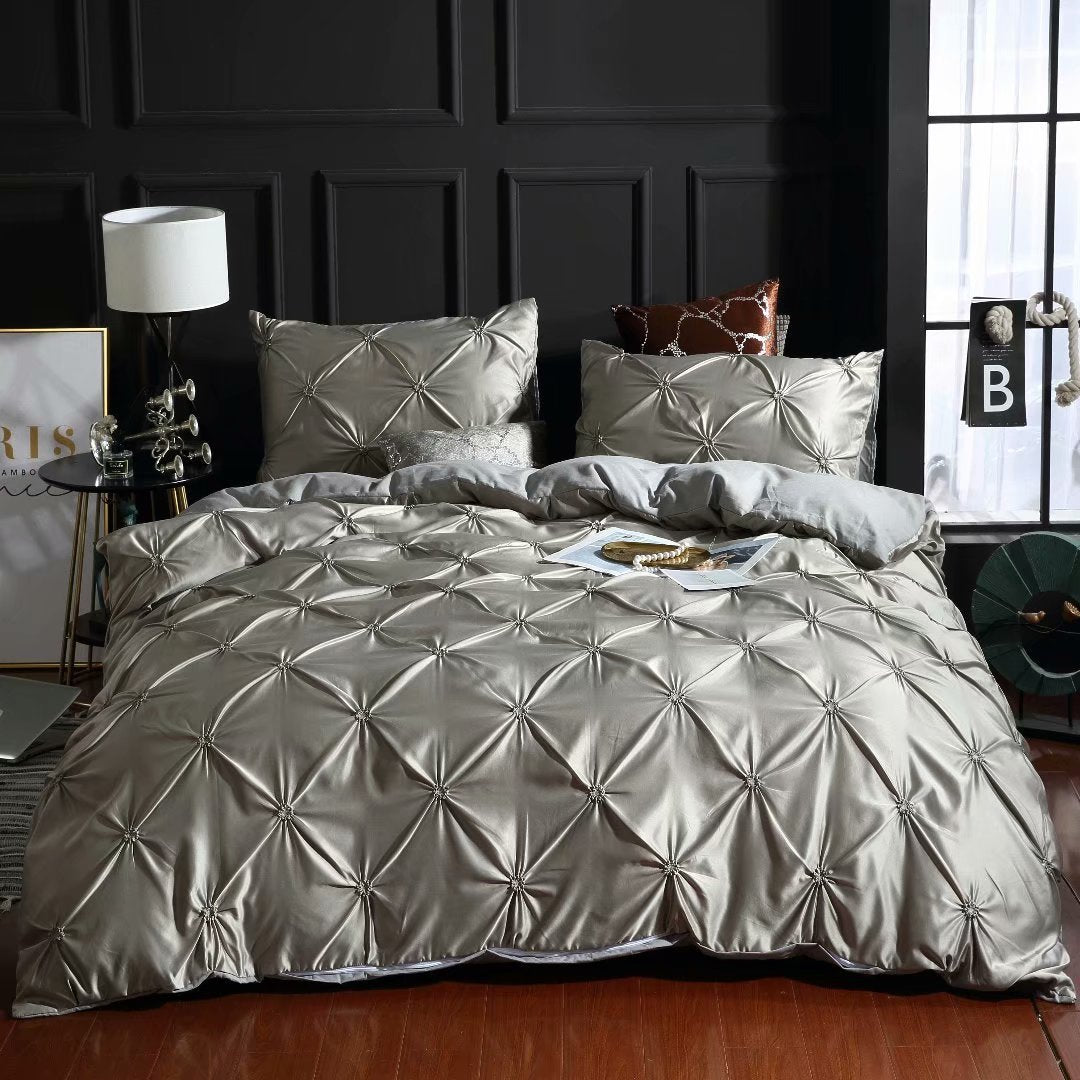 KTX-085075 Luxurious Double Imitation Silk Bedding Set – Soft Satin Polyester Fabric
