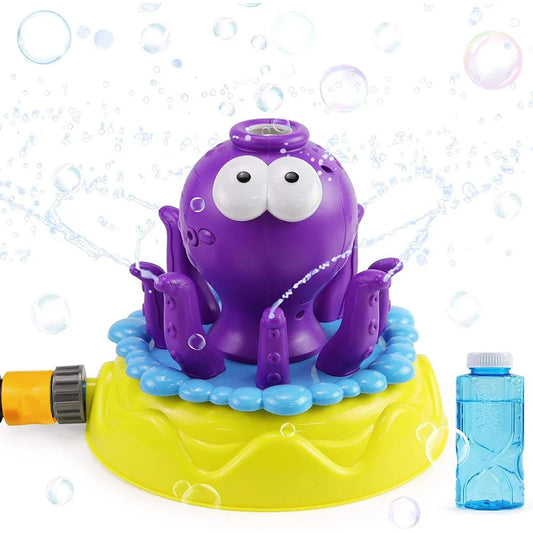 KTX-085843 2 in 1 360° Rotating Octopus Water Sprinkler Toy with Bubble Maker for Outdoor Fun