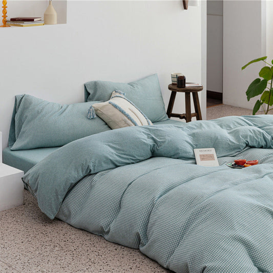 KTX-085907 Cotton Knitted Four-Piece Bedding Set with Geometric Patterns in Various Colors