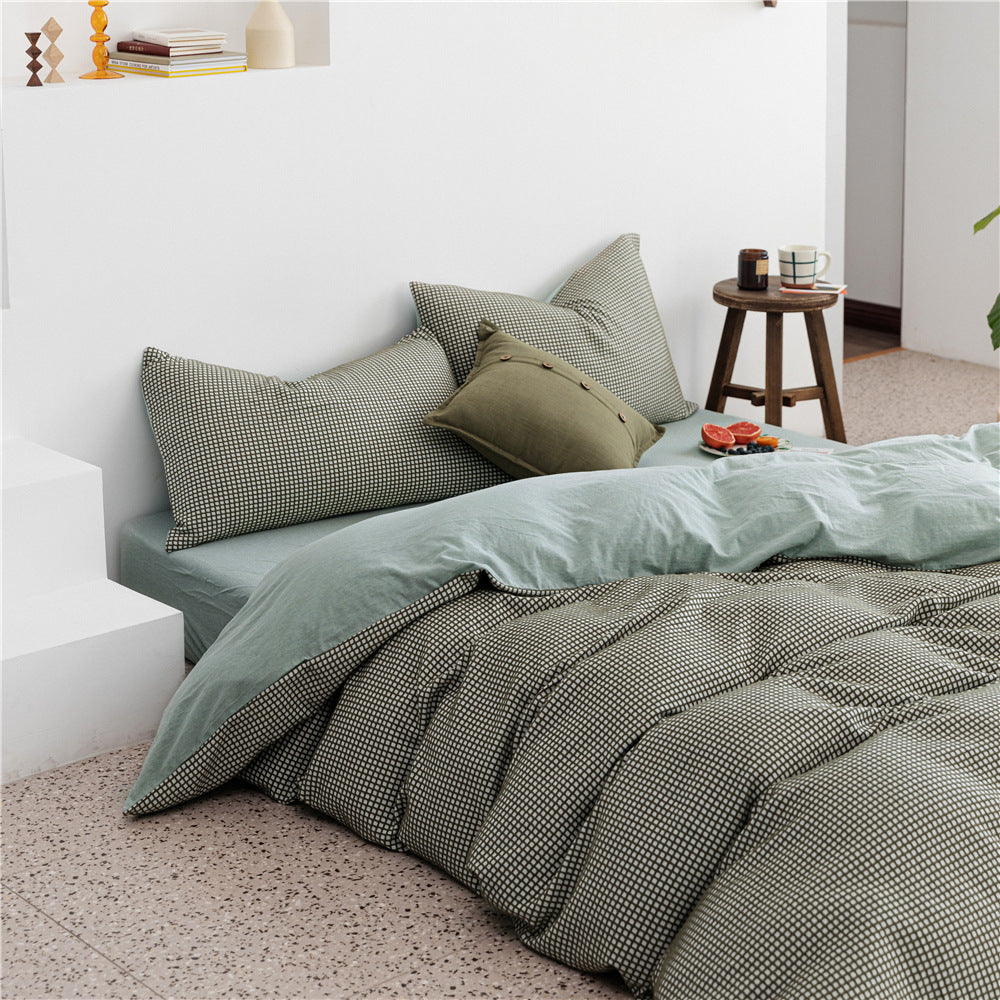 KTX-085907 Cotton Knitted Four-Piece Bedding Set with Geometric Patterns in Various Colors