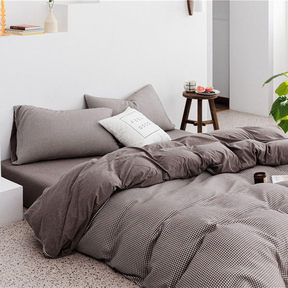 KTX-085907 Cotton Knitted Four-Piece Bedding Set with Geometric Patterns in Various Colors