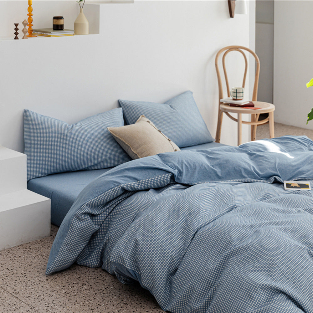 KTX-085907 Cotton Knitted Four-Piece Bedding Set with Geometric Patterns in Various Colors