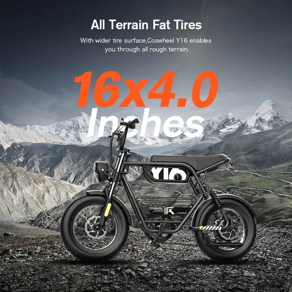 KTX-086675 1000W 15AH Electric Fat Tire City Bike, 16 Inch Wheel, Long Range, Disc Brake, Steel Frame