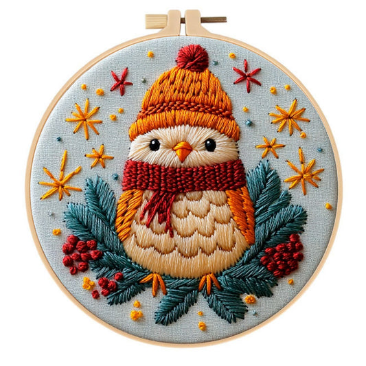 KTX-086739 Christmas Winter Landscape Bird Embroidery DIY Kit with Cotton and Linen Materials