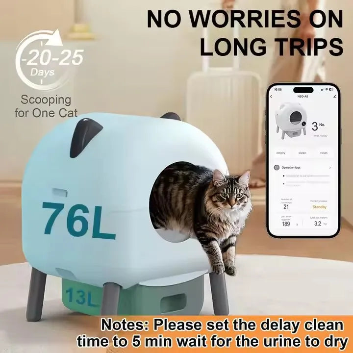 KTX-087187 Smart Self-Cleaning Cat Litter Box with WiFi Odor Control - 76L Capacity, Round Design