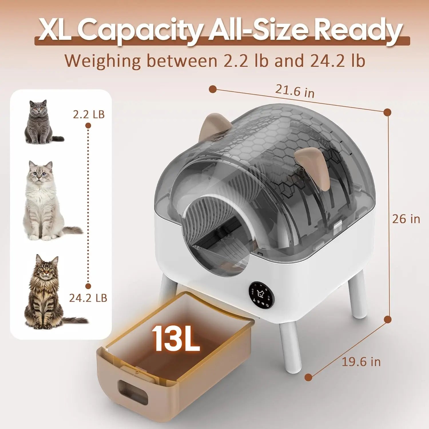 KTX-087187 Smart Self-Cleaning Cat Litter Box with WiFi Odor Control - 76L Capacity, Round Design