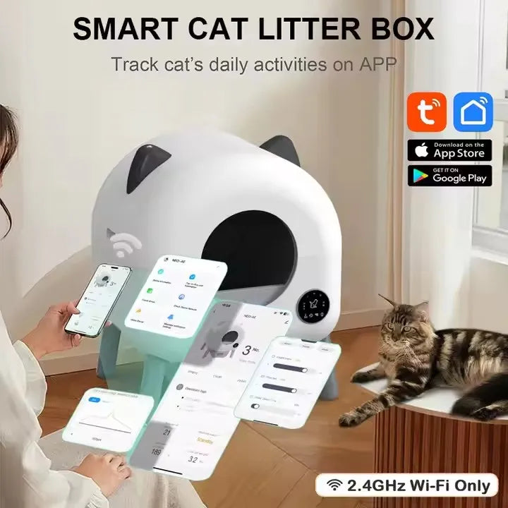 KTX-087187 Smart Self-Cleaning Cat Litter Box with WiFi Odor Control - 76L Capacity, Round Design