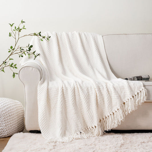 KTX-087699 Geometric Knitted Blanket with Tassels - Available in Multiple Colors and Sizes