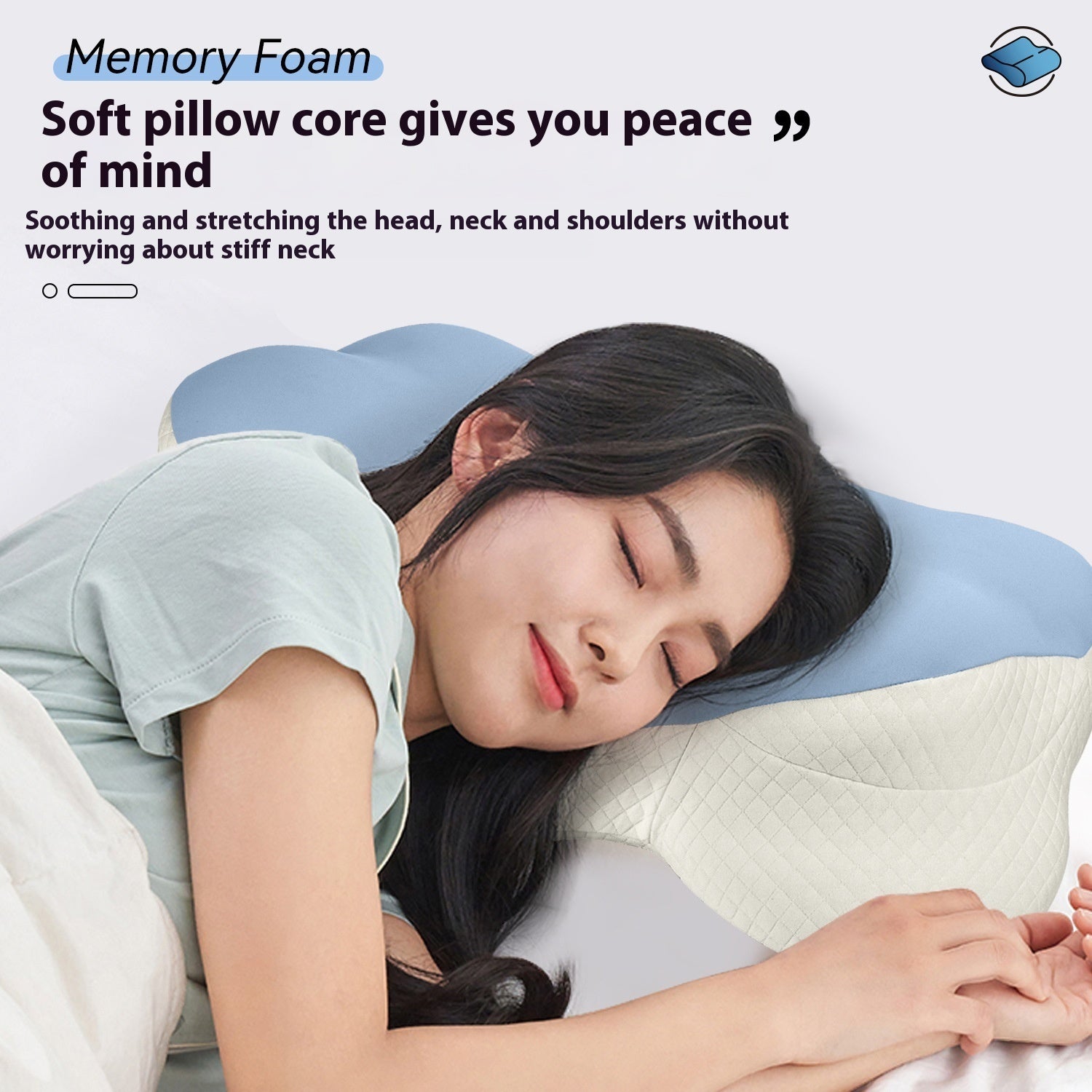 KTX-087699 Slow Rebound Cloud Memory Foam Pillow - Light Blue and Lavender Purple, 64x35x13cm