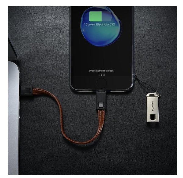 KTX-087955 Leather & Zinc Alloy USB-C Charging Cable for iPhone - 2.1A, 14cm Length, Apple Lightning Interface - Red, Black, Brown Options