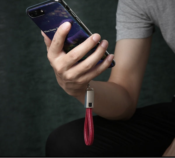 KTX-087955 Leather & Zinc Alloy USB-C Charging Cable for iPhone - 2.1A, 14cm Length, Apple Lightning Interface - Red, Black, Brown Options