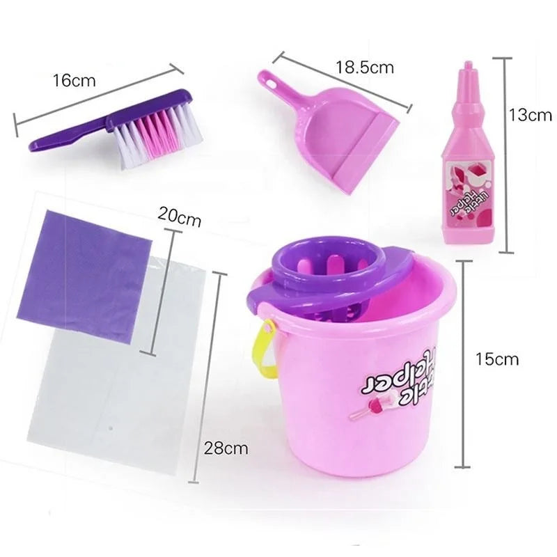 KTX-088723 58cm Plastic Trolley Cleaning Tool Toy Set for Pretend Play and Housekeeping Fun