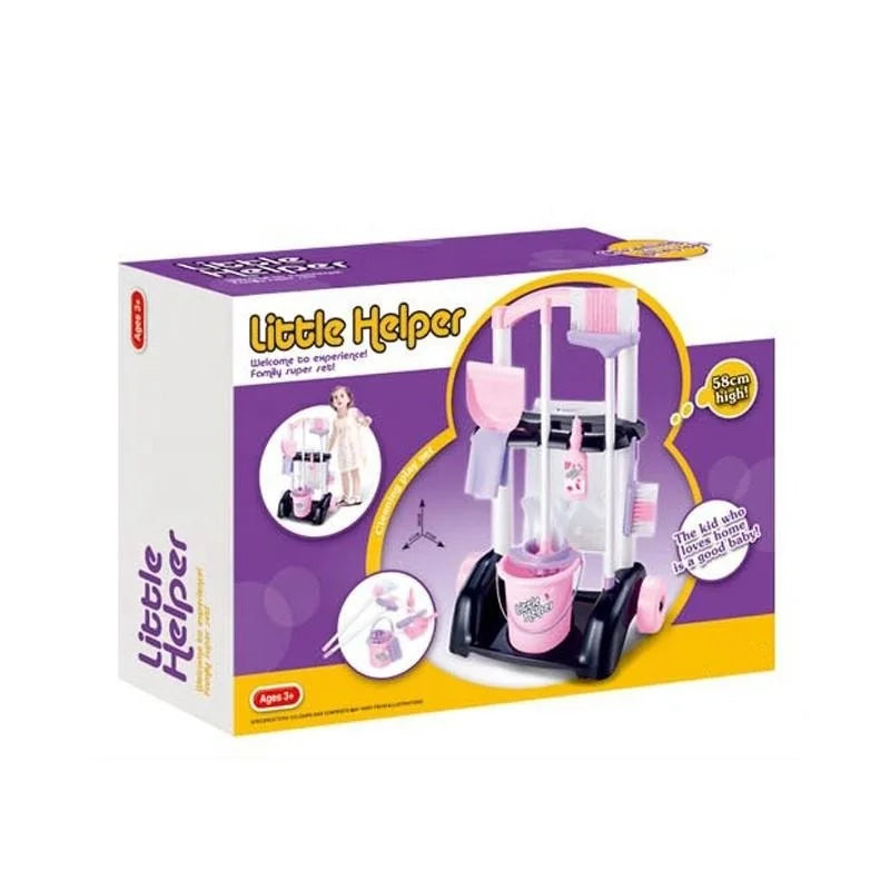 KTX-088723 58cm Plastic Trolley Cleaning Tool Toy Set for Pretend Play and Housekeeping Fun