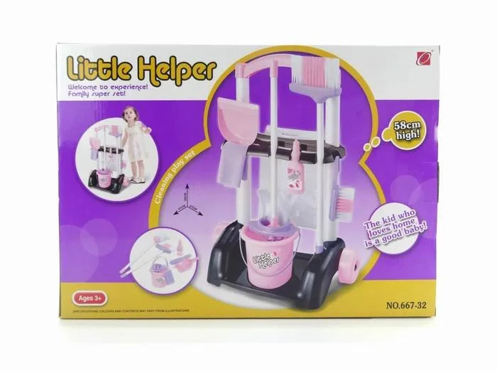 KTX-088723 58cm Plastic Trolley Cleaning Tool Toy Set for Pretend Play and Housekeeping Fun