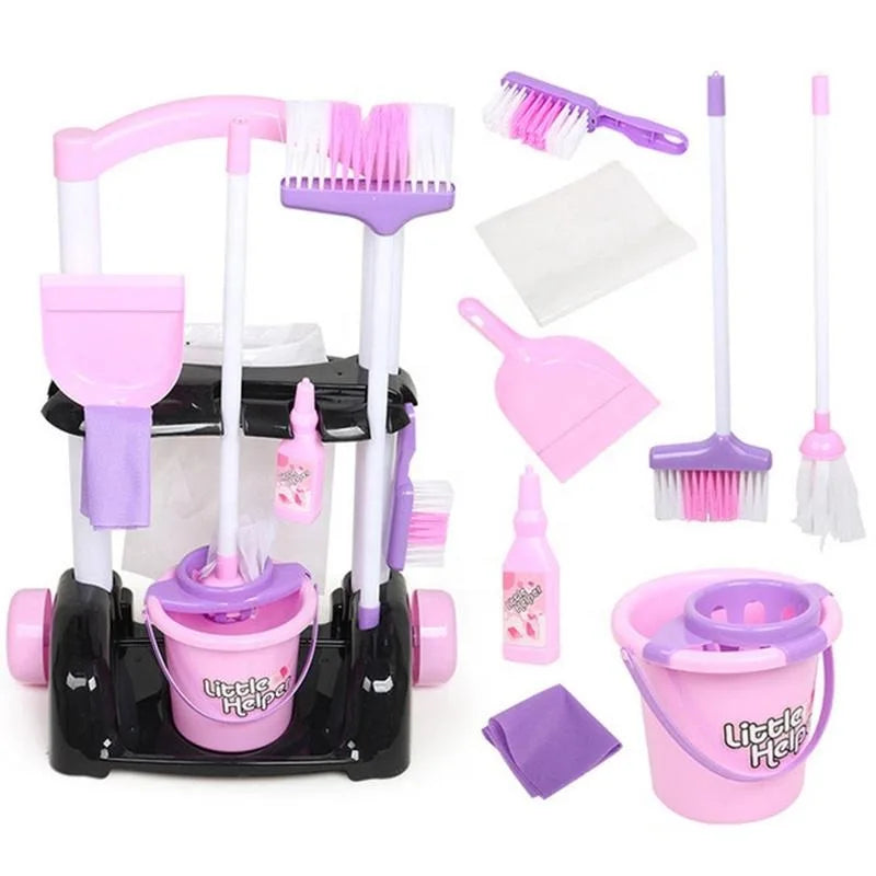 KTX-088723 58cm Plastic Trolley Cleaning Tool Toy Set for Pretend Play and Housekeeping Fun