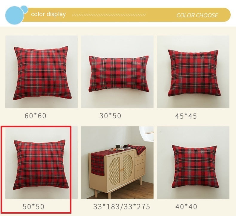 KTX-088851 Christmas Red and Green Checkered Polyester Cotton Pillowcase Cover - Multiple Sizes Available