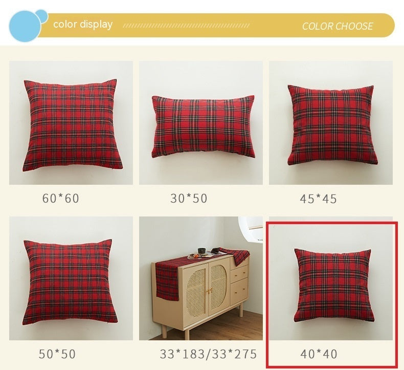 KTX-088851 Christmas Red and Green Checkered Polyester Cotton Pillowcase Cover - Multiple Sizes Available