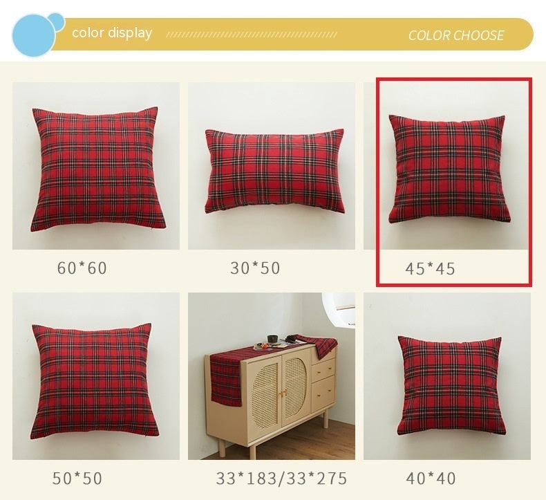 KTX-088851 Christmas Red and Green Checkered Polyester Cotton Pillowcase Cover - Multiple Sizes Available