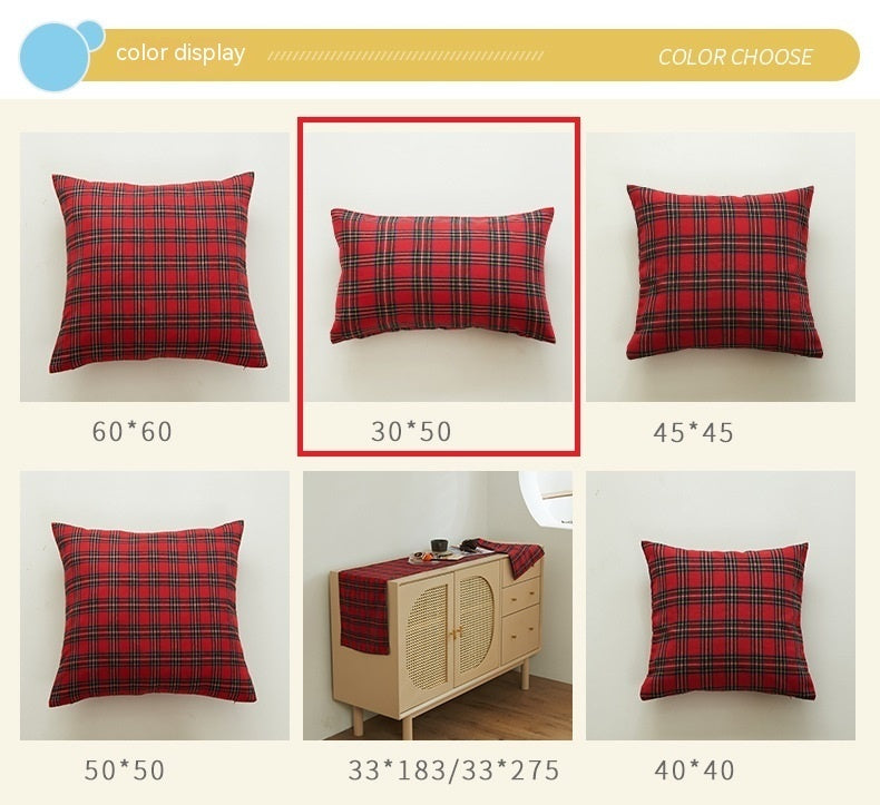 KTX-088851 Christmas Red and Green Checkered Polyester Cotton Pillowcase Cover - Multiple Sizes Available