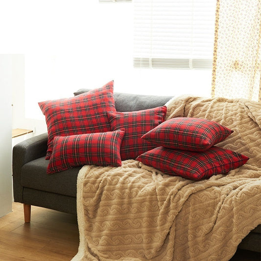 KTX-088851 Christmas Red and Green Checkered Polyester Cotton Pillowcase Cover - Multiple Sizes Available