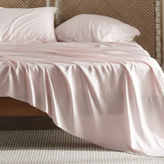 KTX-089043 Bamboo Fiber Fitted Bed Sheet Set with Pillowcases - Solid Color, Available in Multiple Sizes