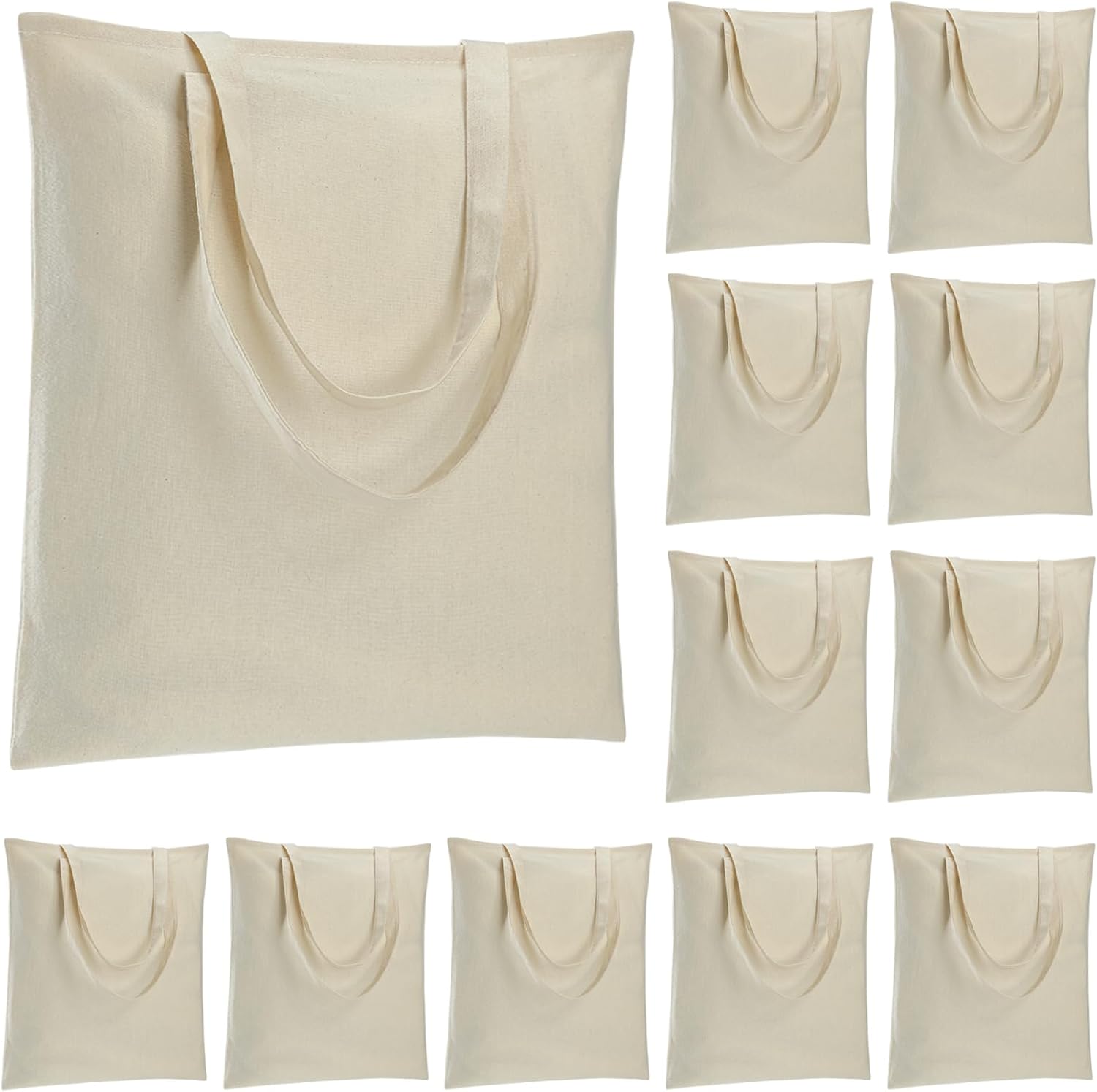 KTX-089235 Lightweight Beige Canvas Tote Bag Set – 48 Pack Reusable Shopping and DIY Craft Bags, Perfect for Gifts and Everyday Use