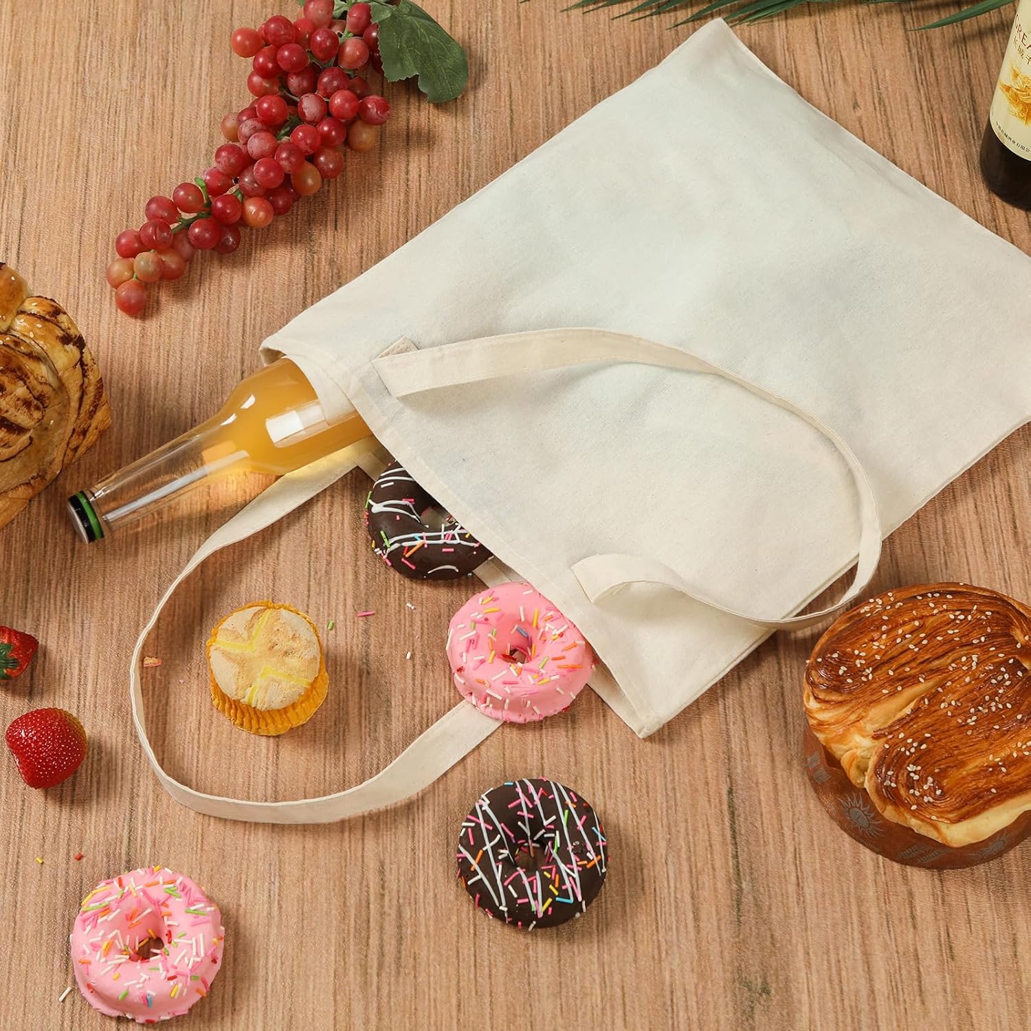 KTX-089235 Lightweight Beige Canvas Tote Bag Set – 48 Pack Reusable Shopping and DIY Craft Bags, Perfect for Gifts and Everyday Use