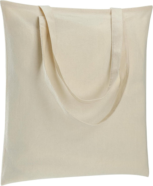 KTX-089235 Lightweight Beige Canvas Tote Bag Set – 48 Pack Reusable Shopping and DIY Craft Bags, Perfect for Gifts and Everyday Use