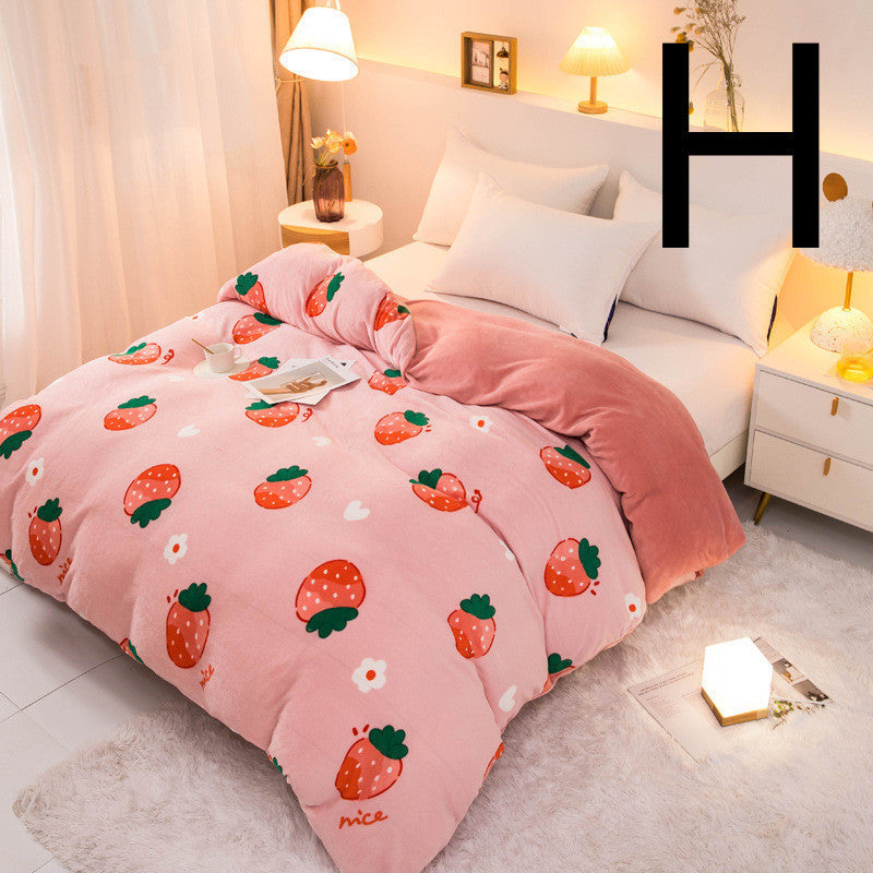KTX-089363 Thick Coral Fleece Double Plush Duvet Cover with Reactive Printing and Dyeing