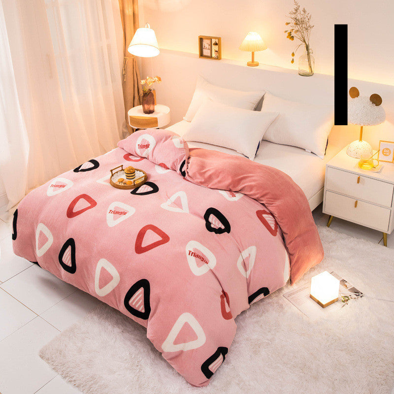 KTX-089363 Thick Coral Fleece Double Plush Duvet Cover with Reactive Printing and Dyeing