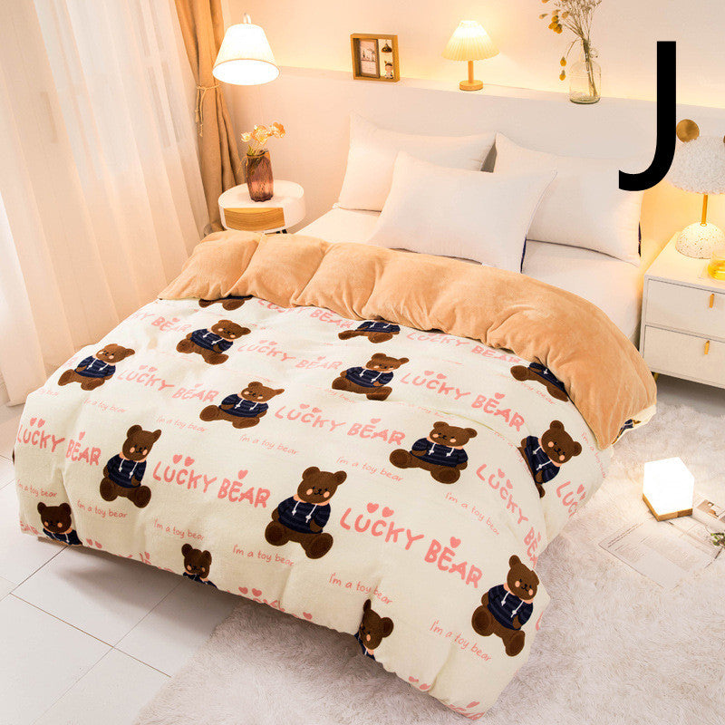 KTX-089363 Thick Coral Fleece Double Plush Duvet Cover with Reactive Printing and Dyeing