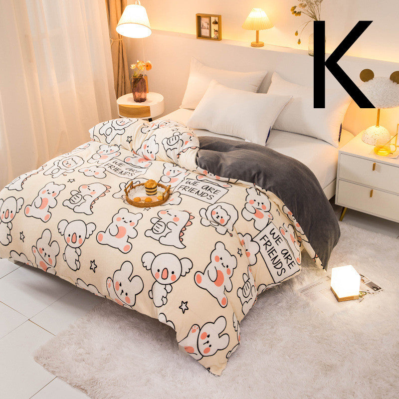 KTX-089363 Thick Coral Fleece Double Plush Duvet Cover with Reactive Printing and Dyeing