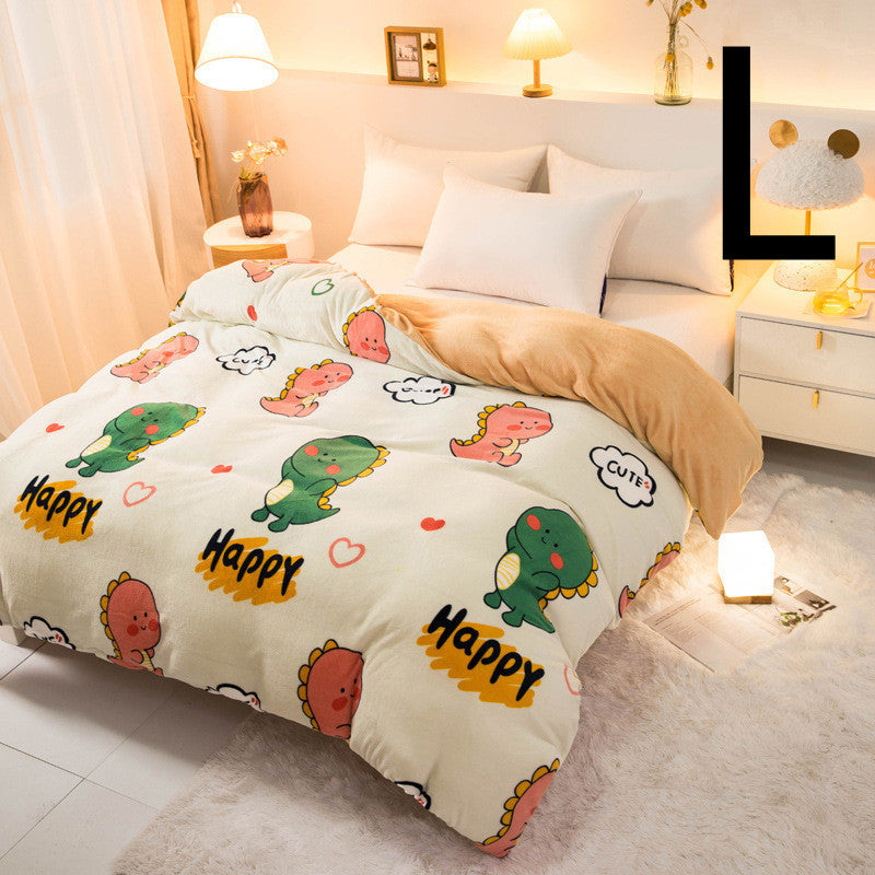 KTX-089363 Thick Coral Fleece Double Plush Duvet Cover with Reactive Printing and Dyeing