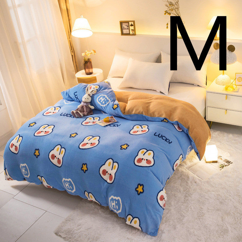 KTX-089363 Thick Coral Fleece Double Plush Duvet Cover with Reactive Printing and Dyeing